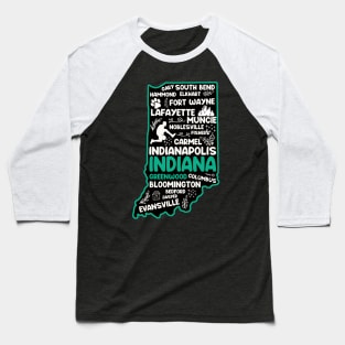 Greenwood Indiana cute map Evansville, Carmel, South Bend, Fishers, Hammond, Gary Baseball T-Shirt